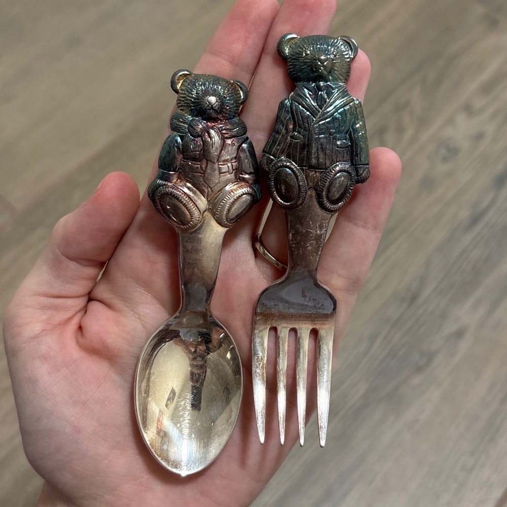 vintage Ralph Lauren Polo Bear silver-plated baby spoon and fork set